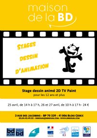 Stage dessin animé 2D TVpaint. Du 25 au 27 avril 2018 à Blois. Loir-et-cher.  14H00